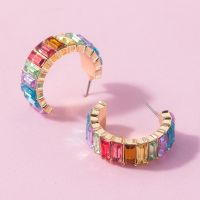Lost Lady Fashion Multi-Color Crystal Glass C Cuff Stud Earrings Girl Womens Geometric Earrings Wedding Party Jewelry Wholesale