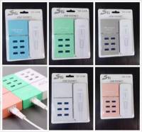 【FuHua Mobile】พร้อมส่ง ปลั๊กไฟ สายไฟ สายเสียบชาร์จเร็วUSB 6ช่อง สายต่อแบบเสียบช่อง USB6รู สีสด งานทน สายยาว1.5m