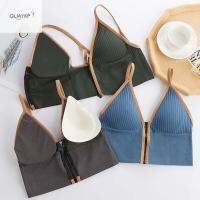 QLMYKP ผอม เปลือย วิดพื้น สุภาพสตรี ชุดชั้นใน คอวี เสื้อกล้ามยิม ซิป Bralette บราผู้หญิง รัดตัว