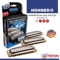 Hohner® Blues Harp 532/20 C,G,A Pro-Pack 3 #M5330XP Key C, G, A FREE! Hard Case &amp; Online Course *** Made in Germany ***