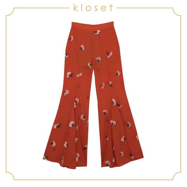 kloset-super-flared-floral-trousers-ss18-p011-เสื้อผ้าผู้หญิง-เสื้อผ้าแฟชั่น-กางเกงแฟชั่น-กางเกงขายาว