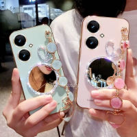 เคสโทรศัพท์หรูหราใหม่ VIVO Y27 Y78 Y02T 4G 5G 2023ผู้หญิงสไตล์ชุบแฟชั่นแฟลชเจาะกระจกแต่งหน้าพร้อมสร้อยข้อมือเคสนิ่ม TPU สำหรับ VIVOY27ฝาครอบป้องกัน4G 5G