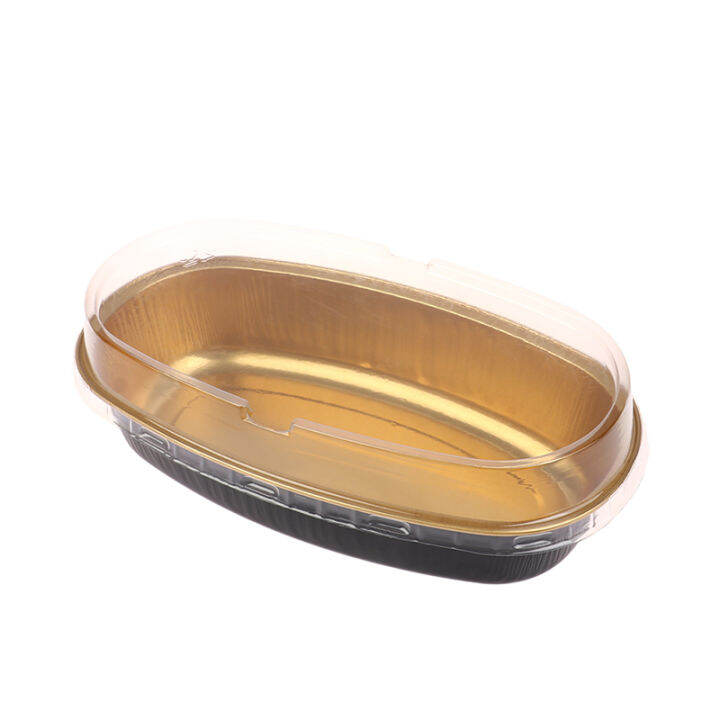 Ministar 5Pcs 350ML Oval Aluminum Foil Cake Box with Plastic Lid