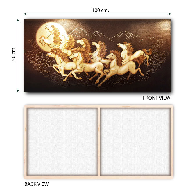 ภาพติดผนัง รูป 8 ม้าทองคำแห่งโชคลาภ เสริมฮวงจุ้ยด้านการงาน ขนาด 50 x 100 cm