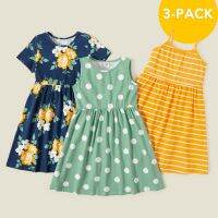 PatPat New Arrival Summer  3-piece Unicorn Allover Striped Print Solid Dresses Childrens Clothing