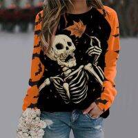 ✆☜▲ 2023 Womens Digital Printing Sweater Evil Witch Dark Terror Pullover