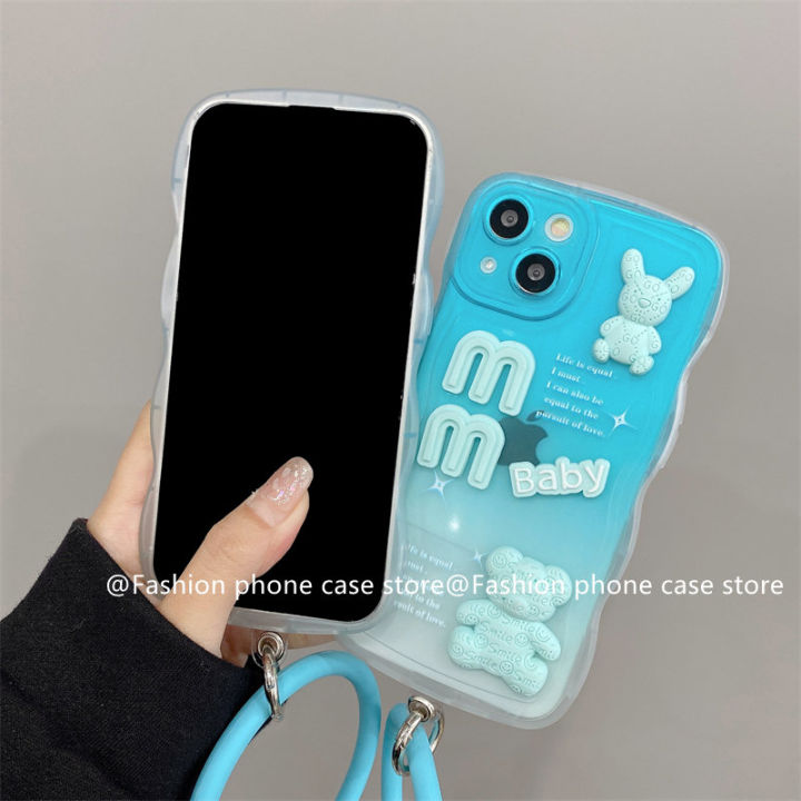 phone-case-เคส-vivo-v27-vivo-v27-pro-5g-เคสโทรศัพท์สีฟ้าไล่ระดับสีฟ้าลายการ์ตูนน่ารักตุ๊กตาหมี3มิติเคสนิ่มกันกระแทกพร้อม2023สร้อยข้อมือซิลิโคนที่ถอดอ