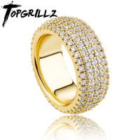 TOPGRILLZ 5 Layer Zirconia Band Ring Full Micro Pave Cubic Zirconia Rings High Quality Hip Hop Fashion Jewelry For Men Women