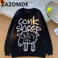 ZAZOMDE Autumn Cartoon Sheep Sweater Harajuku Kawaii Cute Pullover Knitted Tops Korean Loose Couple High Street Jumper Sweater