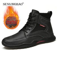 【CW】Winter Genuine Leather Men S Boots Warm Plush Men Snow Boots Outdoor Waterproof Motorcycle Boots Fashion Non-Slip Ankle Boots