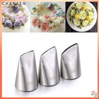 CHANFEN 3ชิ้นอุปกรณ์ครัวเบเกอรี่เคล็ดลับขนมคัพเค้กสแตนเลสเหล็กไอซิ่งอุปกรณ์ใส่ครีมเครื่องมือท่อแม่พิมพ์อบกลีบกุหลาบหัวฉีด