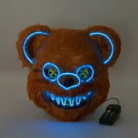 Plush Black Brown Bear Disguise Mask Cosplay Bloody Bear Mask Glowing LED Neon Light Party Mask For Halloween