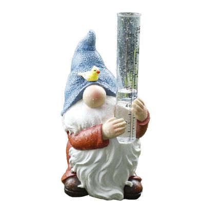 Resin Gnome Rain Gauge Cute Dwarf Elf Statue Sculpture Outdoor Garden Ornaments Decorations