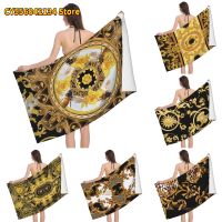 Luxury Golden Baroque Rococo Floral Pattern Bath Towel Large Beach Towels Microfiber Travel Outdoor Swimming Gym Towels