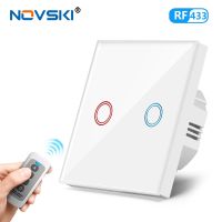 ✿☞ Novski EU Wireless Remote Control Switch Black Luxury Crystal Glass Panel Smart Home Wall Lamp LED Indicator Sensor 1/2/3 Gang