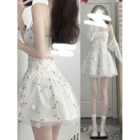 Special-Interest Design High-Grade Pure Desire Sexy Floral Sweet Spaghetti-Strap Dress Womens Summer Small Puff Short Skirt