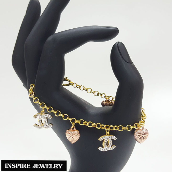 inspire-jewelry-สร้อยข้อมือ-design-cn-สวยหรู-ห้อยหัวใจ-pink-gold-ตัวเรือนกำไลหุ้มทอง-24k-ฝังเพชรcz-สวยหรู-พร้อมกล่อง