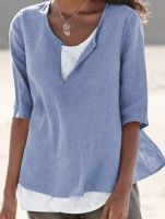 2023 V-neck plus-size Elegant Cotton Linen Shirts Women Casual Solid Blouses Shirts Spring Summer Loose Tops