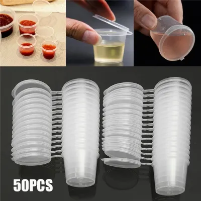 Disposable Plastic Sauce Containers Food Box with Hinged Lids Small Pigment Paint Box Reusable Palette 25ml 50pcs