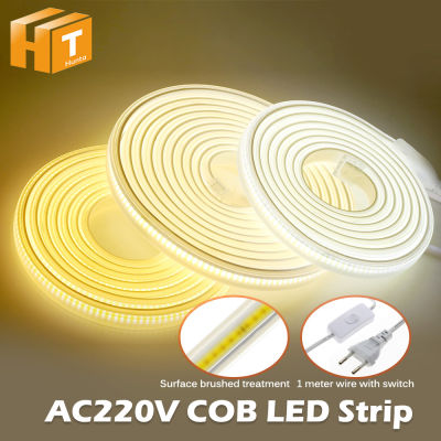 AC220V COB แถบไฟLED 288 ความสว่างเป็นพิเศษแถบไฟ LED ที่มีความยืดหยุ่น IP67กันน้ำ อบอุ่น/กลาง/ขาวเหมาะสำหรับในร่มและกลางแจ้ง