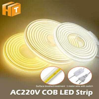 AC220V COB แถบไฟLED 288 ความสว่างเป็นพิเศษแถบไฟ LED ที่มีความยืดหยุ่น IP67กันน้ำ อบอุ่น/กลาง/ขาวเหมาะสำหรับในร่มและกลางแจ้ง