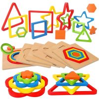 Wooden Geometric Shapes Montessori Puzzle Toys Sorting Math Bricks Preschool Early Learning Educational Toys for Children