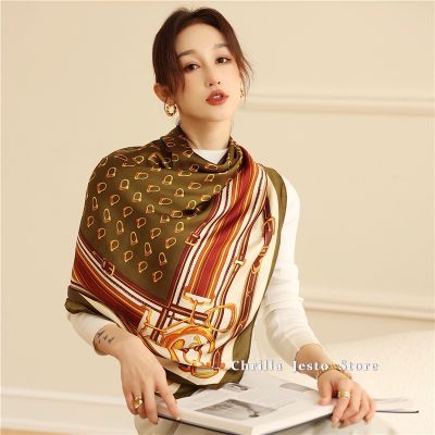 Women 110x110cm Square Printed Soft Imitated Silk Fashion Design Scarf Muslim Hijab