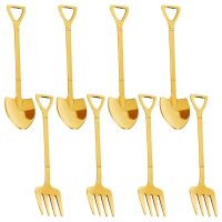 8 Pieces Shovel Spoon Fork Shovel Coffee Handle Dessert Shape Fork