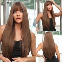 Golden Brown Synthetic Wigs with Bangs Long Straight Natural Hair Wig for Black Women Heat Resistant Cosplay Daily Fake Hair [ Hot sell ] Gktinoo Fashion