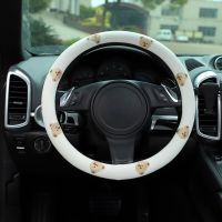 38CM Car Steering Wheel Cover Cotton Cartoon Embroidery Anti-slip Wear Resistant Car Handle Cover with White Inner Ring Steering Wheels Accessories