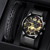 Hot Seller 2023 net red automatic mesh belt watch mens cool three-eye quartz student luminous calendar non-mechanical tide