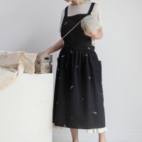 【jw】♂ Back Apron Breathable Cotton Embroidered Bib with Pockets for Gardening Baking Painting