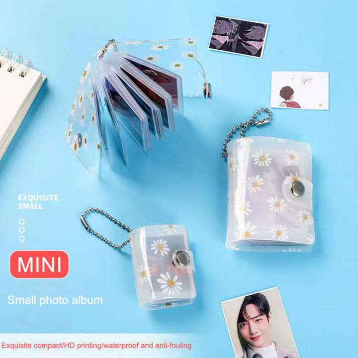 1/2inch Mini Photo Album Keychain Daisy Print Cover Card Bag Wirh Chain  Small Card Holder Cute 20 Pockets Photos Collect Book