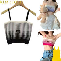 KLM เสื้อกล้ามถักผู้หญิง Store1,เสื้อท่อนบนมีรูกลวงรูปหัวใจฤดูร้อนเสื้อเอวลอยเข้ารูปสีตัดกัน