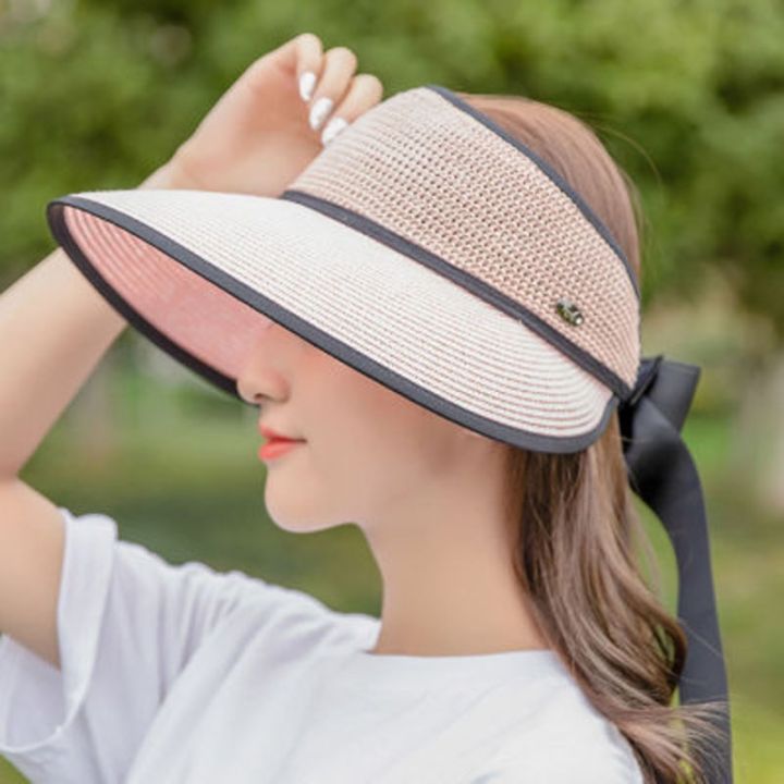 หมวกฟางฤดูร้อนของผู้หญิงปีกกว้างดวงอาทิตย์-b-หมวกบังแดด-swr-051หมวกชายหาดพับได้
