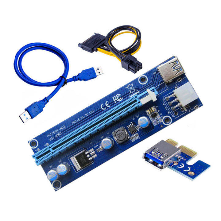 Cáp PCI PCI-E Card Nâng PCIE 1X Đến 16X 60CM USB  Nguồn SATA Sang 4Pin  Cho Thợ Mỏ 