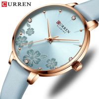 「Dark blue watch」นาฬิกาข้อมือควอทซ์สายหนังสำหรับผู้หญิง,นาฬิกาดีไซน์หรูหราแบรนด์ดังนาฬิกาcurren สำหรับสุภาพสตรีเครื่องประดับดอกไม้