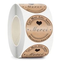 French Merci Thank You Sticker Kraft Paper Sealing Label Fait Main Avec Amour Stationery Sticker Handmade With Love Label 500pcs Stickers Labels