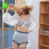 ( Mingyuan  )Ladies Long Sleeve Lace Split Swimsuit bikini