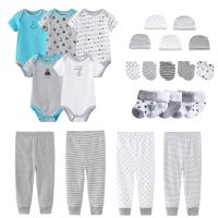 ❧✇ Newborn Infant Baby Girls Clothes Set Soft Short Sleeve Romper Pants Socks Hats Gloves 19Pcs Autumn Winter Outfits Sets