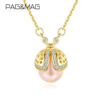 PAG&amp;MAG Cute Ladybug With Natural Pearls Pendant Necklace For Women 925 Sterling Silver Necklace Christmas Gift Fashion Jewelry