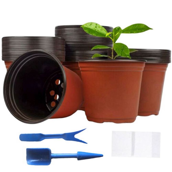 100-pcs-6inch-plastic-plants-pots-nursery-pots-with-label-garden-tools