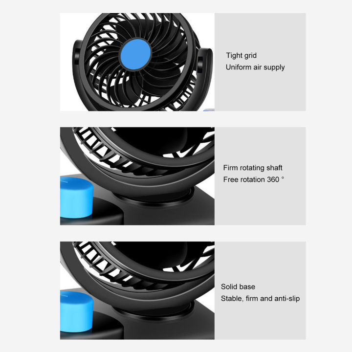 พัดลมทำความเย็นรถหัวคู่360หมุนได้เป็นองศา2สปีด12v-dc-แรง-p-ower-เสียงรบกวนต่ำสำหรับรถรถตู้เอสยูวี