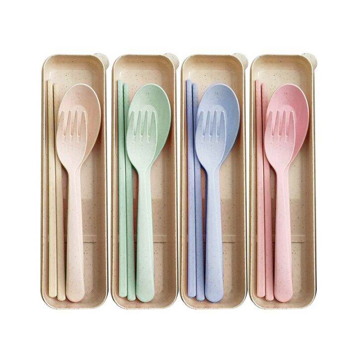 travel-friendly-wheat-straw-portable-cutlery-set-spoon-fork-and-chopsticks-with-nordic-aroma-flatware-sets