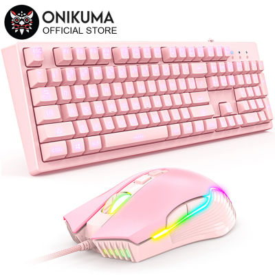 ONIKUMA G25 Gaming Keyboard Mouse Set Wired Pink CW905 6400 DPI Mice K9 Cute Cat Ear Headset for PC Laptop