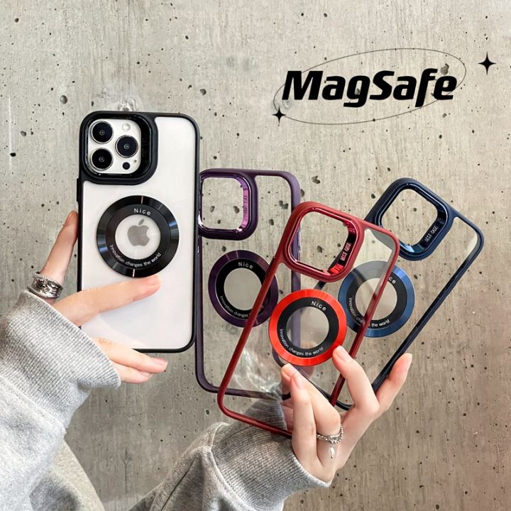 เคสแม่เหล็กเคลือบใสมี-hoce-สำหรับ-iphone-14-13-12-11-pro-max-plus-เลนส์เคสป้องกันโทรศัพท์เคสกันกระแทก-magsafe