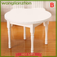 Wanglianzhon 1 12บ้านตุ๊กตาเฟอร์นิเจอร์สีขาวทำจากไม้โต๊ะทานอาหารของเล่นโมเดลเก้าอี้