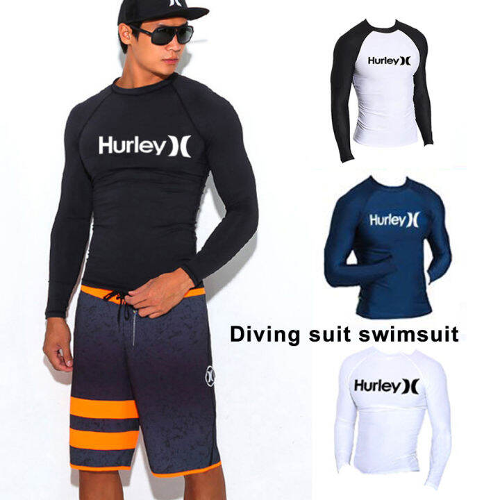 Hurley Men Rash Guard Surfing Diving Suits Swimwear Long Sleeve Suit
