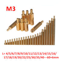 M3ชิ้นส่วนทองเหลืองหกเหลี่ยมตัวผู้6มม. X ตัวเมีย3-60มม. สเปเซอร์แกนทองแดงเสากลวงบอร์ด Pcb M3 * 4-506มม.