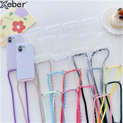 Neck Strap Lanyard Cord Rope Transparent Phone Case For Samsung S23 S22 Plus S21 FE S20 Ultra S10 5G Lite S9 Soft Silicone Cover